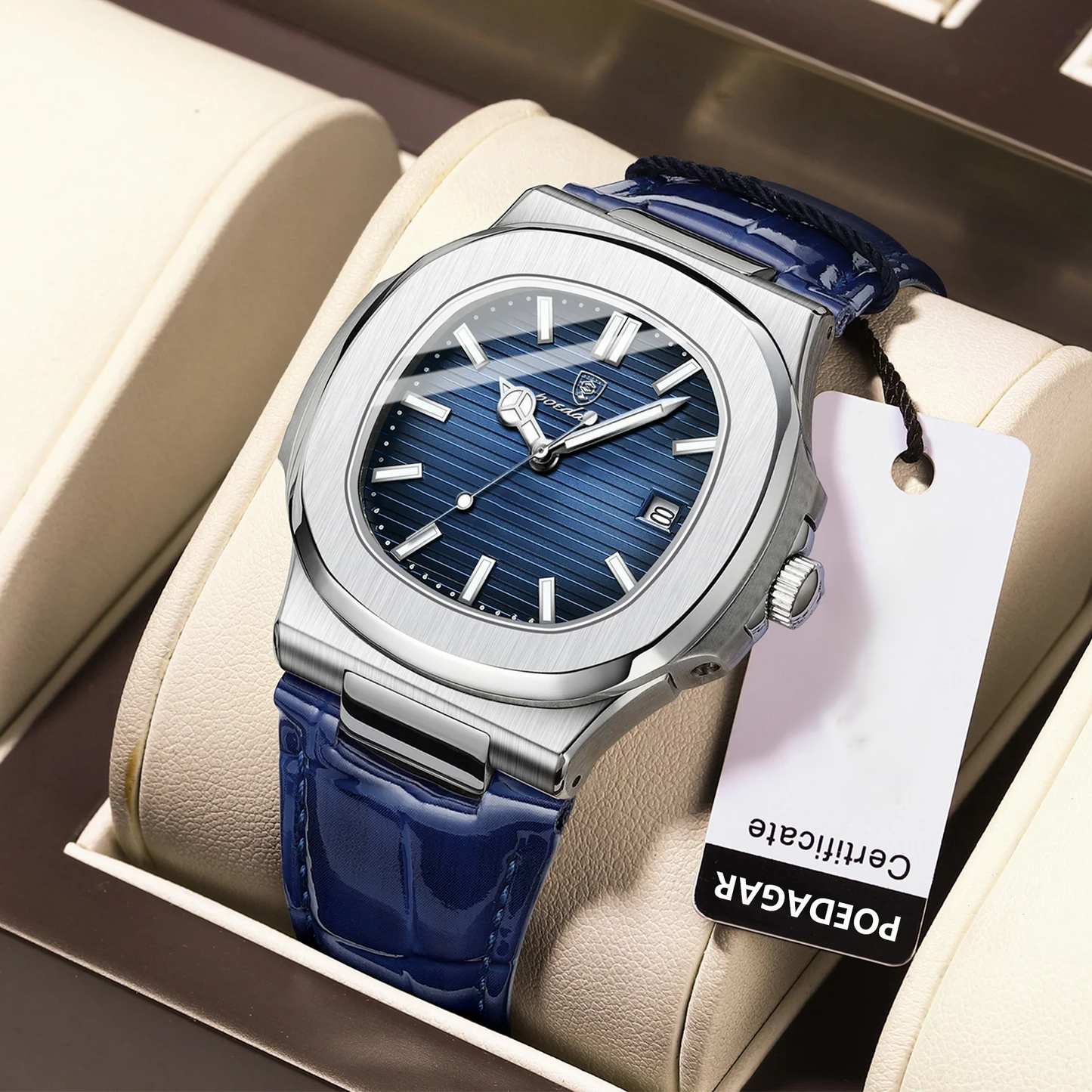 Luxury Men Wristwatch Waterproof Leather Sports Square Men Watch