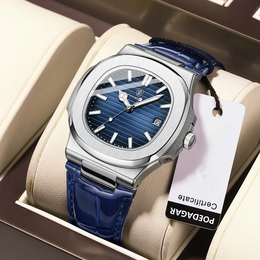 Luxury Men Wristwatch Waterproof Leather Sports Square Men Watch