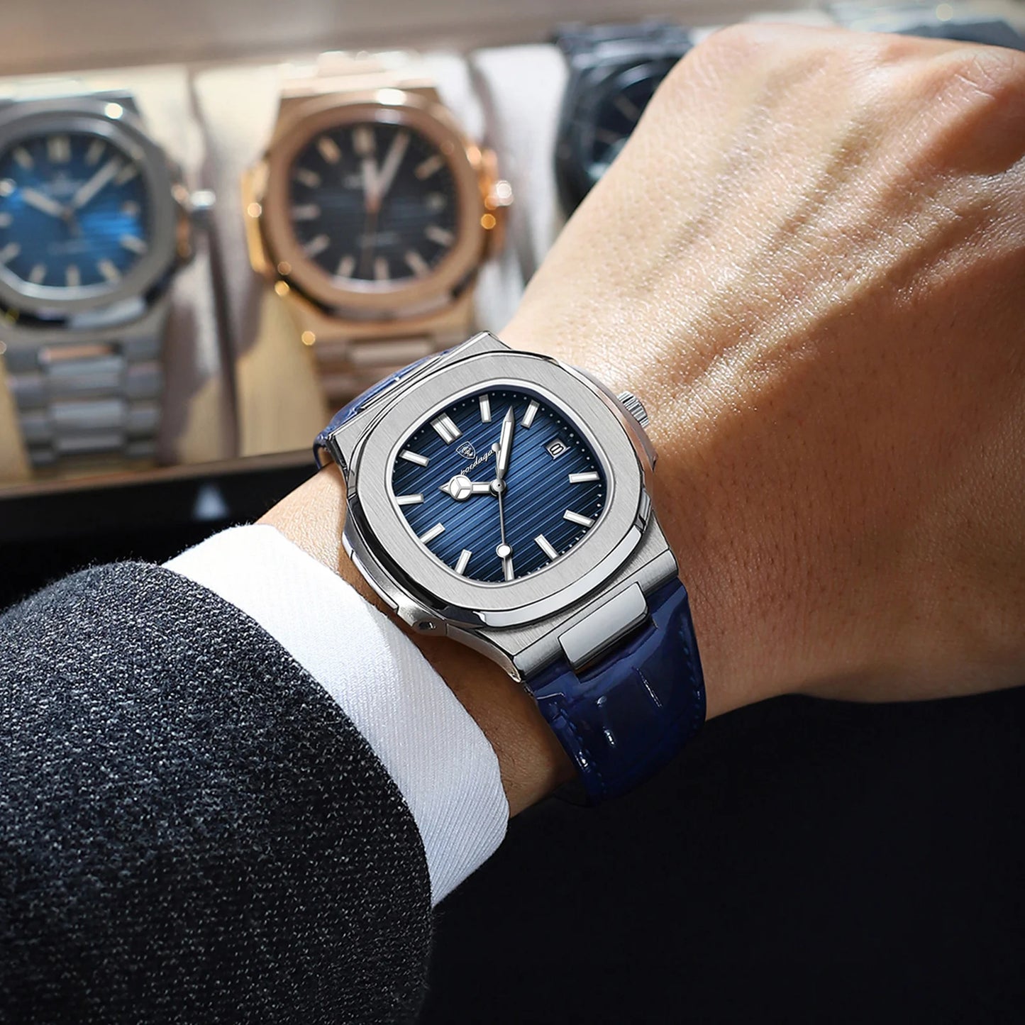 Luxury Men Wristwatch Waterproof Leather Sports Square Men Watch